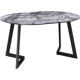 Стол стеклянный Алингсос металл, черный/мрамор серый 100x100x76 см
