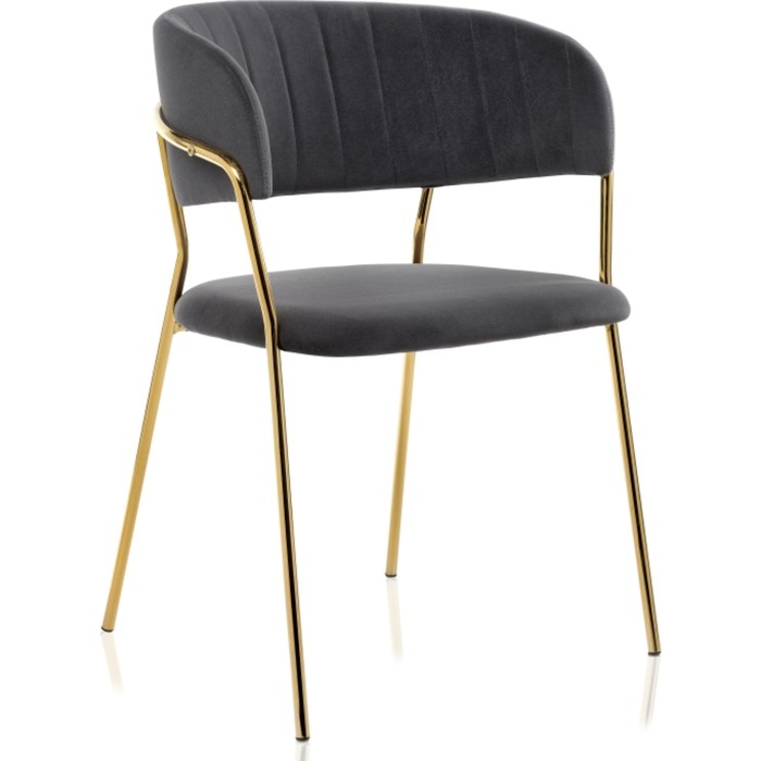 Стул на металлокаркасе Kamelia металл/велюр, золотой/серый 57x55x80 см - Фото 1