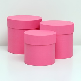Набор шляпных коробок  3 в 1 "Розовый", 17 x 17 x 16 - 15 x 15 x 14 см