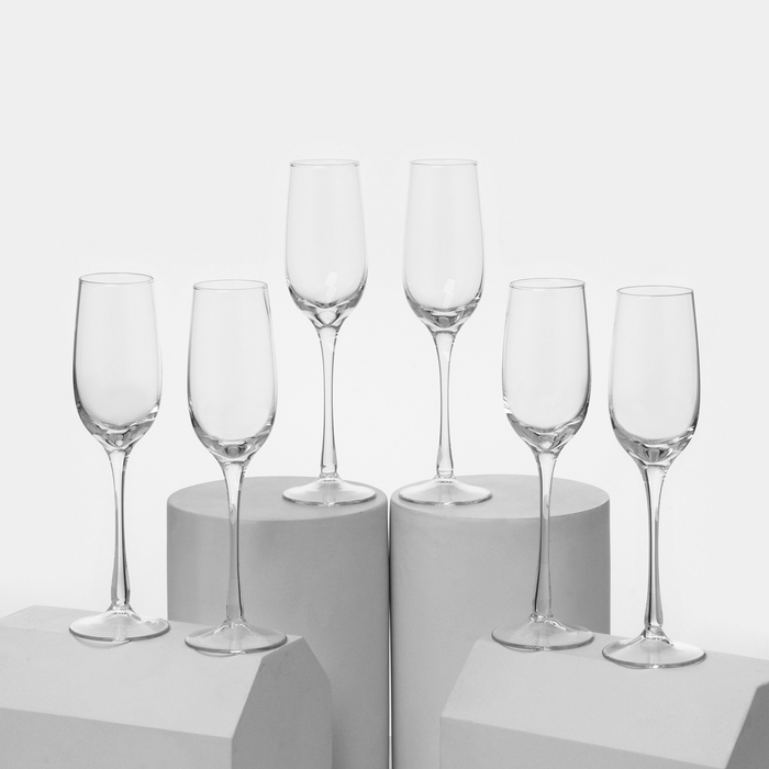 Бокалы для шампанского, 180 мл, набор 6 шт., стекло, прозрачные - Фото 1
