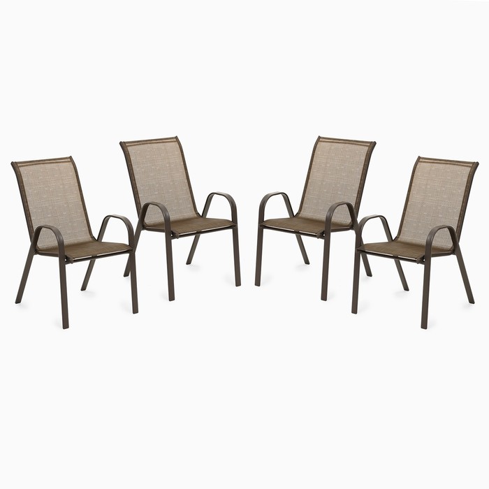 Набор садовой мебели: 4 стула, коричневый, 70 x 54 x 89 см, нагрузка до 120 кг, текстилен - Фото 1