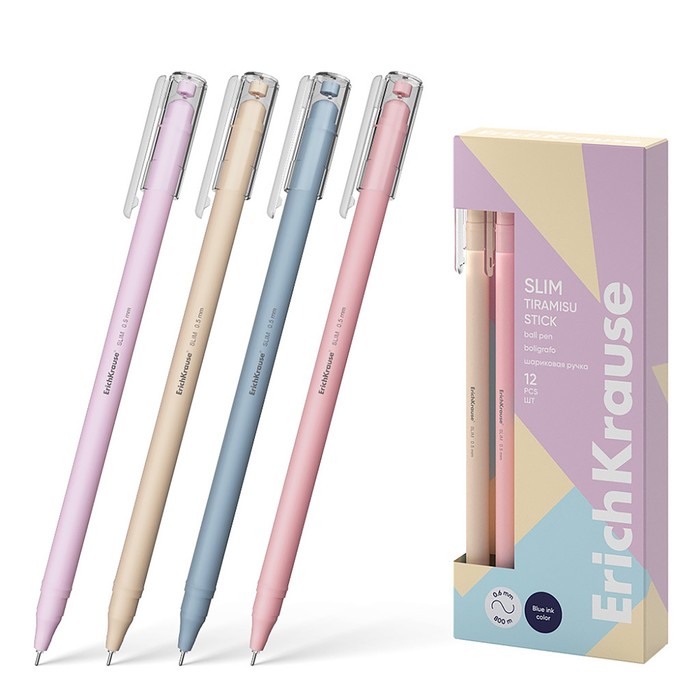 

Ручка шариковая ErichKrause Slim Stick "Tiramisu", игольчатый узел 0.7 мм, синяя, тонкий дизайн Soft Touch, микс
