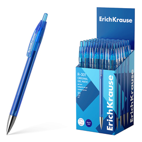 Ручка гелевая автоматическая ErichKrause R-301 Original Gel Matic, узел 0.5 мм, синяя, точное и быстрое письмо без усилий