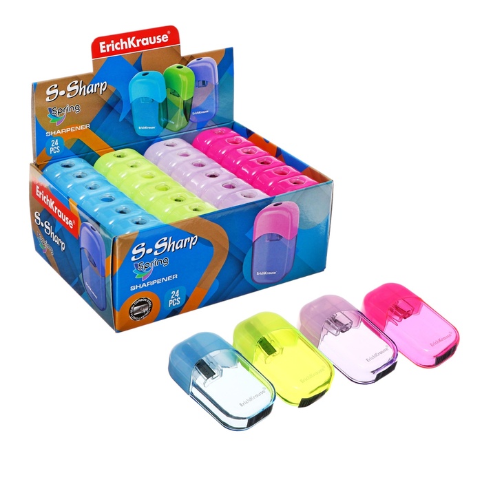 Точилка одинарная ErichKrause «S-Sharp Spring», пластик, с контейнером, высококачественное лезвие, микс - Фото 1
