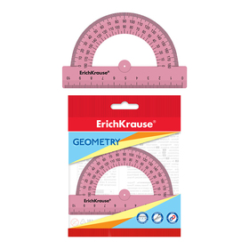 Транспортир 10 см 180°, ErichKrause "Candy", пластик, непрозрачный, розовый