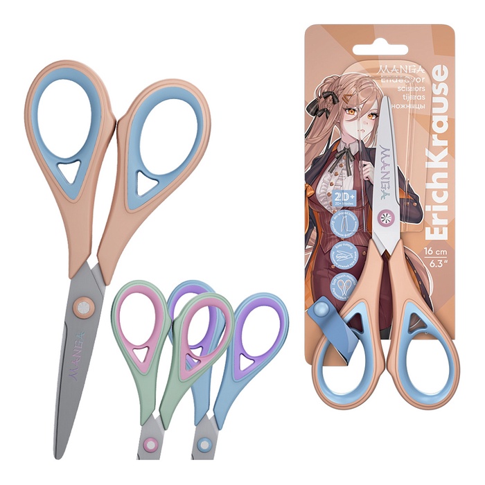 Ножницы ErichKrause Endeavor Manga, 16 см, двойная заточка, антискользящие резиновые вставки, европодвес, МИКС - Фото 1