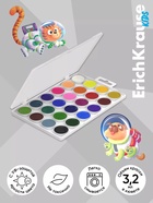 Акварель медовая ErichKrause Jolly Friends, 24 цвета, УФ-фильтр, матовые насыщенные цвета, пластиковая коробка с европодвесом - Фото 4