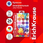 Акварель 24 цвета ErichKrause "Jolly Friends", медовые, УФ-фильтр, матовые насыщенные цвета, пластиковая коробка с европодвесом - фото 112867924