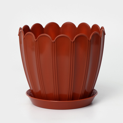 Горшок для цветов с поддоном «Хризантема», 2.1 л, d=16.5 см, h=14.8 см, пластиковый, терракот