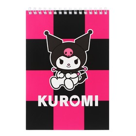 Блокнот А5, 60 листов в клетку на гребне Kuromi-3, обложка целлюлозный картон, блок офсет