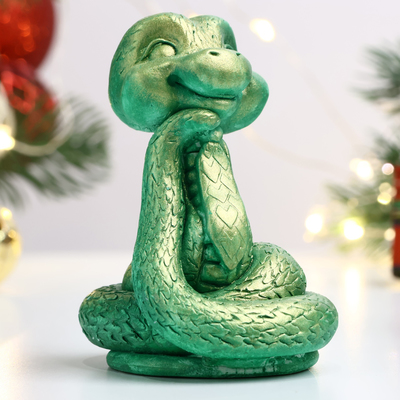 Фигура "Змея Полоз" светло-зеленая, 6х5см