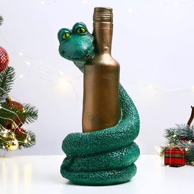 Фигура "Змея с бутылкой" изумрудная, 30см