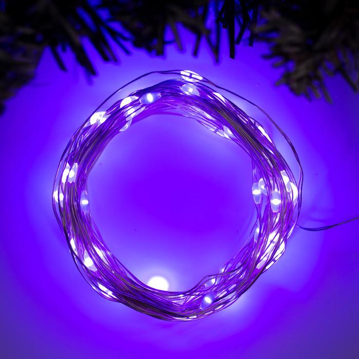УЦЕНКА Гирлянда «Нить», 10 м, роса, IP20, 100 LED, 12 В, серебристая нить, свечение фиолетовое - Фото 1