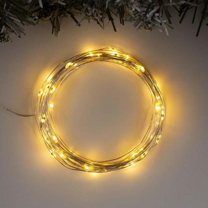УЦЕНКА Гирлянда «Нить», 5 м, роса, IP20, 50 LED, батарейки AAх3 (не в комплекте), 2 режима, серебристая нить, свечение тёплое белое/мульти - Фото 1