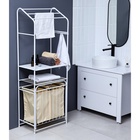 Стеллаж с двойной корзиной для белья и перекладинами, 2-х ярусный, 60×35×160 см, белый - Фото 2