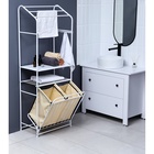 Стеллаж с двойной корзиной для белья и перекладинами, 2-х ярусный, 60×35×160 см, белый - Фото 5