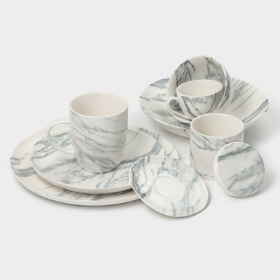 Тарелки Magistro Real Marble, d=26 см, набор 2 шт., фарфор, белые