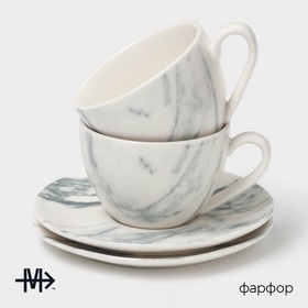 Набор чайный Magistro Real Marble, 4 предмета: 2 чашки 120 мл, 2 блюдца d=12.5 см, фарфор