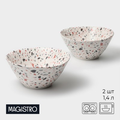 Салатники Magistro Terazzo, 1.4 л, 20×9 см, набор 2 шт., фарфор, белые