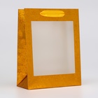 Пакет голография с окном, "Золотой", S 23,5 х18 х 8,5 см - фото 321787322