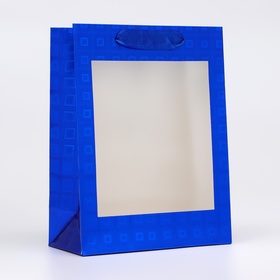 Пакет голография с окном, "Синий" S 23,5 х18 х 8,5 см