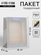 Пакет подарочный, фольгированный, упаковка, с окном, «Серебряный», S 23.5×18×8.5 см - Фото 1