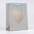 Пакет голография с окном "Сердце", "Серебряный" S 23,5 х18 х 8,5 см - фото 321787342