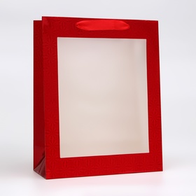 Пакет голография с окном, "Красный", M 32 х 25,5 х 11 см