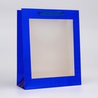 Пакет голография с окном, "Синий", M 32 х 25,5 х 11 см - фото 321787350