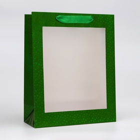 Пакет голография с окном, "Зеленый",  M 32 х 25,5 х 11 см