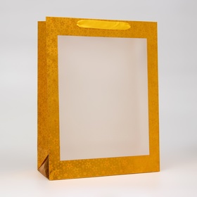 Пакет голография с окном, "Золотой", L 40 х 30 х 13 см