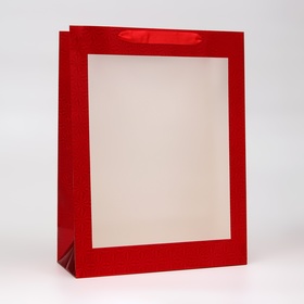 Пакет голография с окном, "Красный",  L 40 х 30 х 13 см
