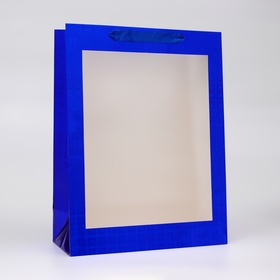 Пакет голография с окном, "Синий", L 40 х 30 х 13 см