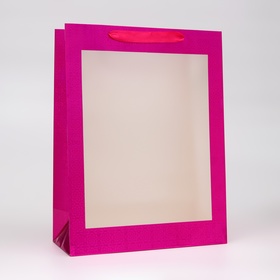 Пакет голография с окном, "Розовый", L 40 х 30 х 13 см