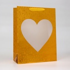 Пакет голография с окном "Сердце", "Золотой", L 40 х 30 х 13 см - фото 321787382