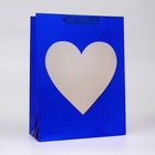 Пакет голография с окном "Сердце", "Синий", L 40 х 30 х 13 см - фото 321787386