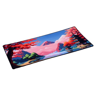 Коврик для мыши, 40×90×0.3 см, оверлок, пагода в стиле pixel art