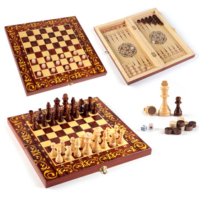 Настольная игра 3 в 1 "Махагон": шахматы, шашки, нарды, деревянные, большие 40 х 40 см