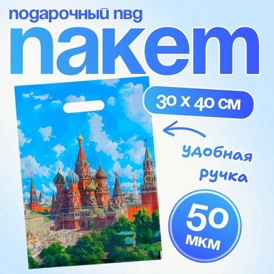 Пакет подарочный «Кремль», полиэтиленовый с вырубной ручкой, 30×40 см 50 мкм