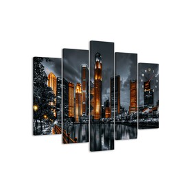 Часы-картина настенные модульные "Город", бесшумные, 80 х 140 см