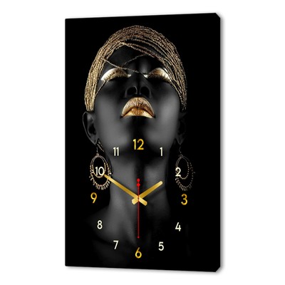 Часы-картина настенные интерьерные "Девушка черное золото", бесшумные, 50 х 70 см