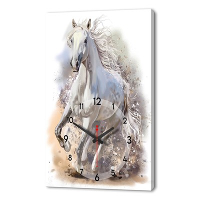 Часы-картина настенные интерьерные "Бегущая белая лошадь", бесшумные, 50 х 70 см