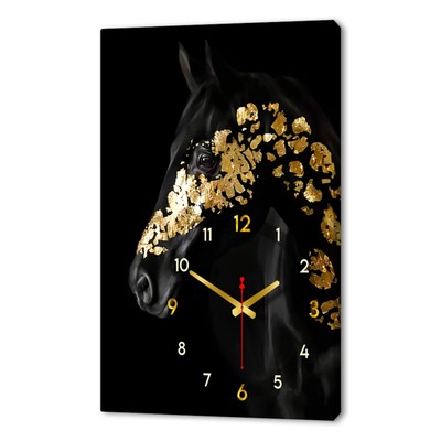Часы-картина настенные интерьерные "Лошадь черное золото", бесшумные, 50 х 70 см