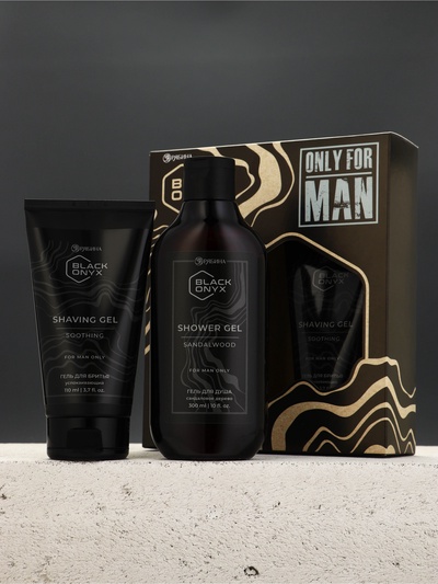 Подарочный набор косметики BLACK ONYX, гель для душа 300 мл и гель для бритья 110 мл, аромат сандалового дерева, HARD LINE