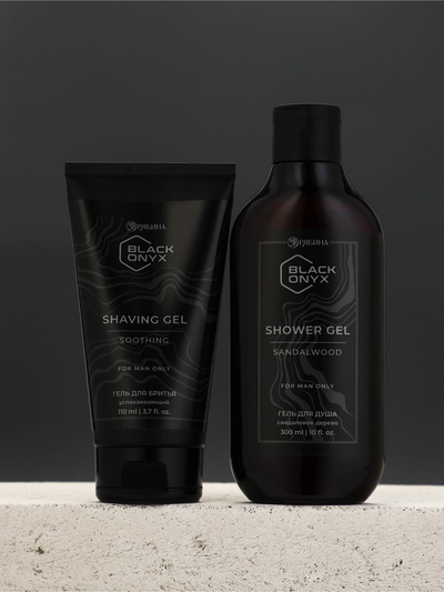 Подарочный набор косметики BLACK ONYX, гель для душа 300 мл и гель для бритья 110 мл, аромат сандалового дерева, HARD LINE