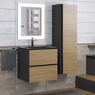 Тумба подвесная Uperwood, под раковину Uperwood Barsa 50, цвет чёрный/дуб сонома