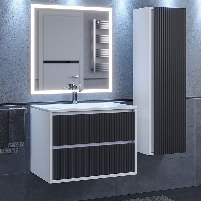 Тумба подвесная Uperwood, под раковину Uperwood Next 70, 2 ящика, цвет белый/графит - Фото 1