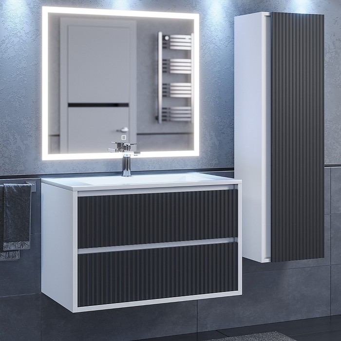 Тумба подвесная Uperwood, под раковину Uperwood Next 80, 2 ящика, цвет белый/графит - Фото 1