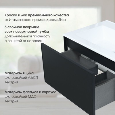 Тумба подвесная Uperwood, под раковину Uperwood Parma 75, цвет чёрный