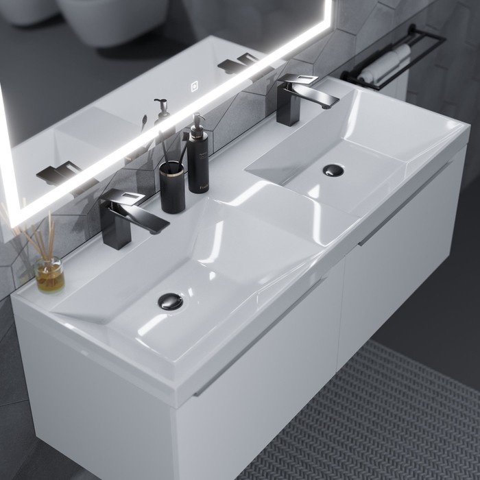 Раковина полувстраиваемая двойная Uperwood Classic 120 см, прямоугольная - Фото 1